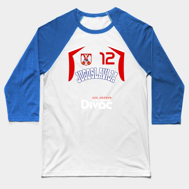 Vlade Divac Retro Yugoslavia Euro Basketball Fan Design Baseball T-Shirt by darklordpug
